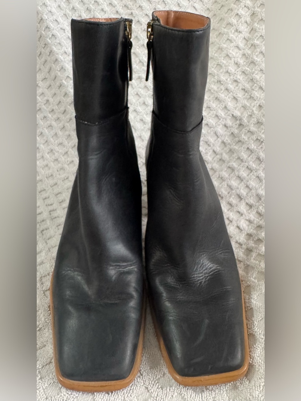 ALOHAS West Black Vintage Leather Square Toe Ankle Boots Brown Heel EU 38 US 7.5 - Picture 5 of 16